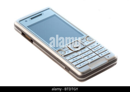 Silver mobile phone isolated on white Stock Photo