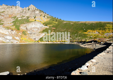 Angel Lake near Wells Nevada in the fall with brilliant gold Aspen ...