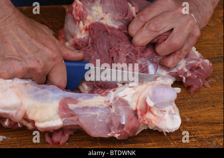 home slaughtering an growing pig in a rural area Stock Photo
