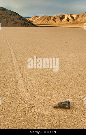 Moving rocks at The Racetrack dry lake, Mojave Desert in Death Valley National Park, California, USA Stock Photo