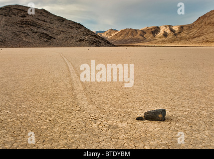 Moving rocks at The Racetrack dry lake, Mojave Desert in Death Valley National Park, California, USA Stock Photo