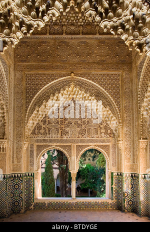 Details of Moorish architecture inside the Alhambra Palace, Granada, Spain Stock Photo