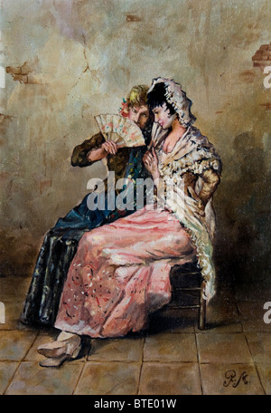 Seville Spain Andalusia women antique shop painting fan Stock Photo