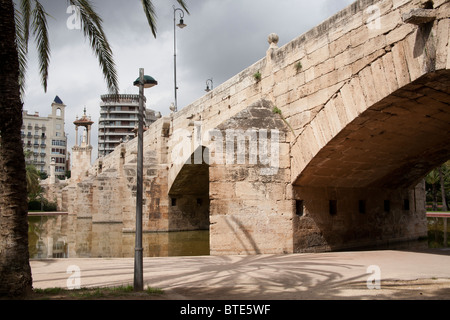 Puerta de la Trinidad, Puente de la Trinidad or Trinidad bridge Valencia Spain Stock Photo