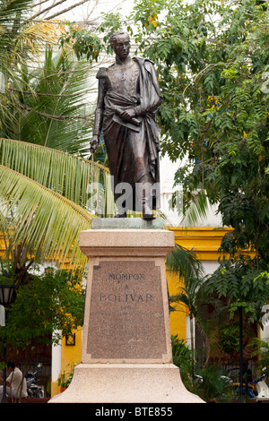 Bolivar statue in Bolivar square at Mompox, Colombia (Santa Cruz de Mompox or Mompos) Stock Photo