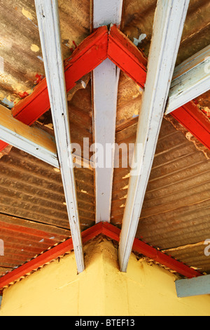 Painted roof beams and corrugated iron roof- Lunsklip Lodge Stock Photo