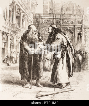 Illustration by Sr John Gilbert for The Merchant of Venice, by William Shakespeare. Shylock and Tubal meet in the street. Stock Photo