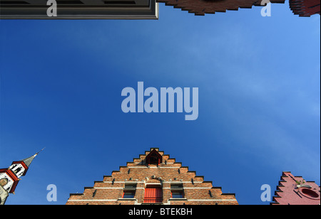 Gabled rooftops of side street (Academiestraat) in Bruges, Belgium Stock Photo