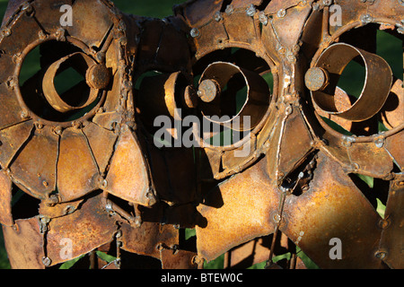 welded steel garden sculpture of owls Stock Photo