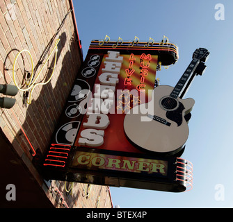 Neon sign for Legend s Corner, a bar featuring live music on Broadway, Nashville. Stock Photo