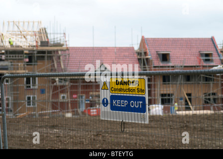 Danger Keep Out Sign by Building Site Stock Photo