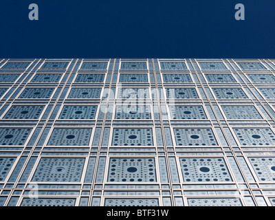 Exterior view of light sensitive facade and windows in the Institut du Monde Arabe in Paris France Architect Jean Nouvel Stock Photo