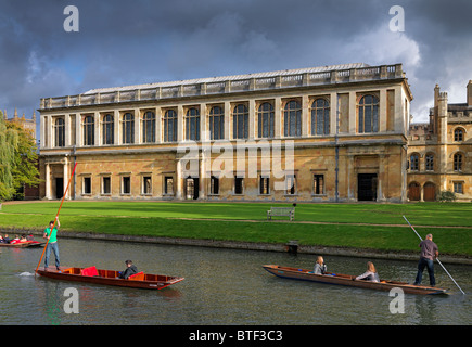 The Wren Library, Trinity College Cambridge, with punting in front on the river Cam