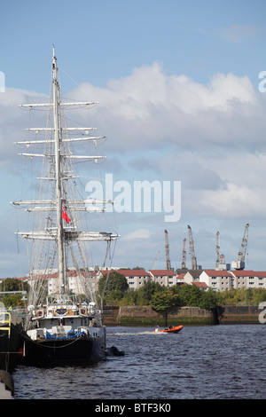 Jubilee Sailing Trust tall ship STS Lord Nelson berthed on the River Clyde at Pacific Quay, Glasgow, Scotland ,UK Stock Photo