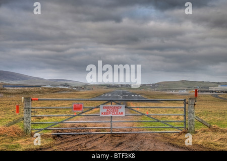 Sign at end of runway - Sumburgh airport Shetland Islands Stock Photo