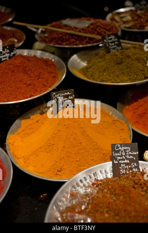 PARIS, FRANCE,  Gourmet Food Trade Show, Detail Dry Goods, Colorful Condiments on Display 'La Route des Indes' colourful Stock Photo
