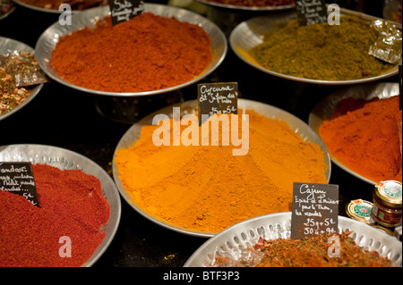 PARIS, FRANCE,  Gourmet Food Trade Show, Detail Dry Goods, Colorful Condiments on Display 'La Route des Indes' Stock Photo