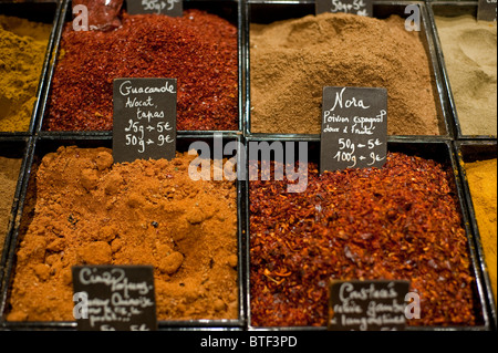 PARIS, FRANCE,  Gourmet Food Trade Show, Detail Dry Goods, Colorful Condiments on Display 'La Route des Indes' Stock Photo