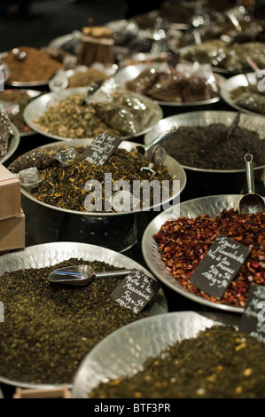 PARIS, FRANCE,  Gourmet Food Trade Show, Detail Dry Goods, Teas on Display 'La Route des Indes' food festival france, the tea trade Stock Photo