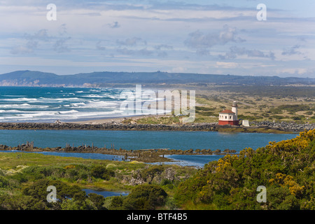 Coquille River Lighthouse 1896 on the Oregon Pacific Ocean coast in Bandon Oregon Stock Photo