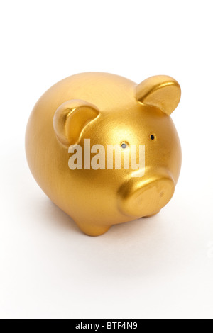 Golden Piggy Bank with white background Stock Photo - Alamy