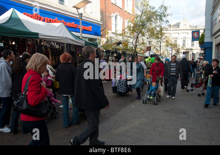 shops and market stall centre of Folkestone town kent england UK Stock Photo