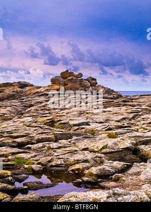 Rocky headland on the Cote Sauvage, Morbihan, Brittany, France, Europe Stock Photo