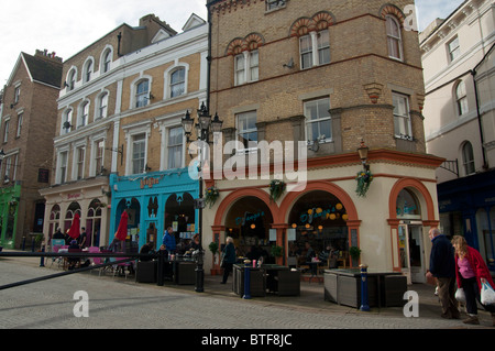 shops and market stall centre of Folkestone town kent england UK Stock Photo