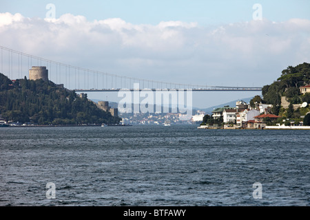 Istanbul fortress of Europe and the Fatih Sultan Mehmet bridge over the Bosphorous Stock Photo