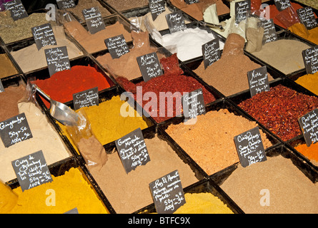 Mixed Herbs and Spices on Display at Chocolate Trade Show, 'La Route des Indes' , Paris, France Stock Photo
