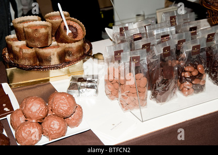 Assorted chocolate on display at Paris 'Salon du Chocolate', Chocolate Fair, 2010, Paris, France Stock Photo