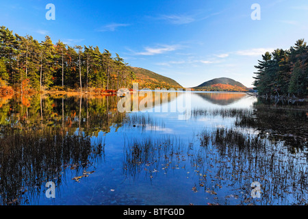 Sunny Autumn Day at Eagle Lake, Acadia National Park, Maine Stock Photo