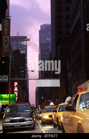 Sunrise in streets of New York City / Cab / Taxi Stock Photo