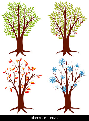 tree in four different illustration techniques - young oak Stock Photo ...