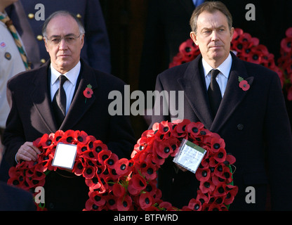 Prime Minister Tony Blair and Leader of the Conservative Party Michael Howard at Remembrance Ceremony, Cenotaph, London Stock Photo