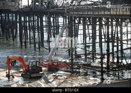 Work has begun on the demolition of Hastings Pier in East Sussex after it was destroyed by fire in October 2010 Stock Photo