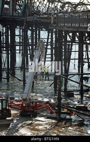 Work has begun on the demolition of Hastings Pier in East Sussex after it was destroyed by fire in October 2010 Stock Photo