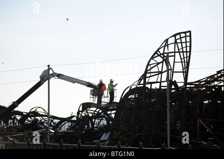 Work has begun on the demolition of Hastings Pier in East Sussex after it was destroyed by fire in October 2010 Stock Photo