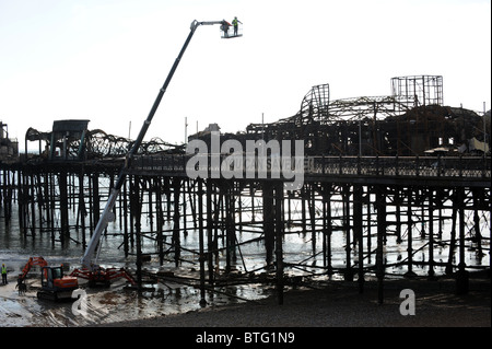 Work has begun on the demolition of Hastings Pier in East Sussex after it was destroyed by fire in October 2010 Stock Photo