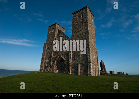 Reculver Towers, near Herne Bay, Kent, England, UK. !2th Century Norman Towers ruined church lying near remains Saxon monastery. Stock Photo