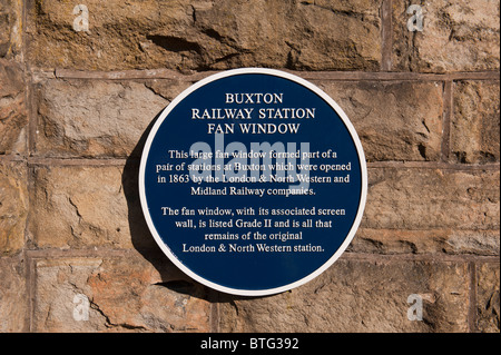 A sign beneath the Buxton Railway Station Fan Window Stock Photo