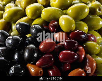 Mixed Kalamata, black & green olives Stock Photo