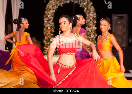 Traditional dancers in costumes performing in Sri Lanka Stock Photo