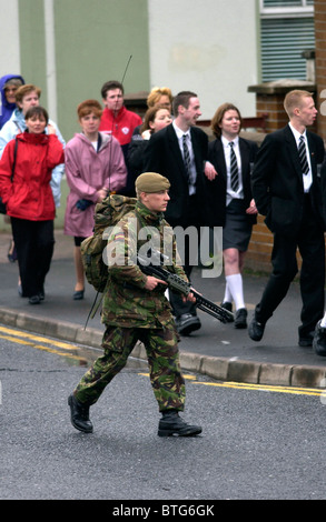 British Army Patrol from the Prince of Wales Regiment in Omagh Northern Ireland. Stock Photo
