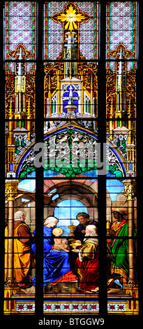 Basel / Basle, Switzerland. Elisabethenkirchen / St Elizabeth's Church. (Neo-gothic; 1857-65) Stained Glass Window Stock Photo