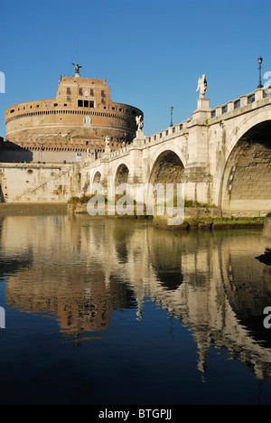 Rome. Italy. Castel Sant' Angelo & Bernini's baroque angels on Ponte Sant' Angelo. Stock Photo