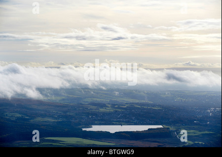 Looking down on to Low cloud over North Lancashire shot from the air, early morning, Northern England Stock Photo