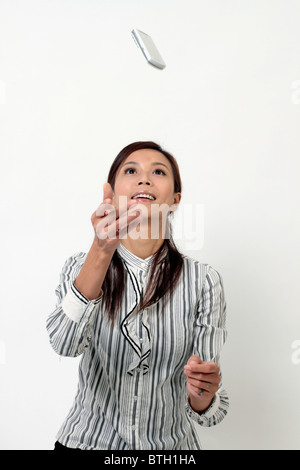 Office lady uses cellophane. Stock Photo