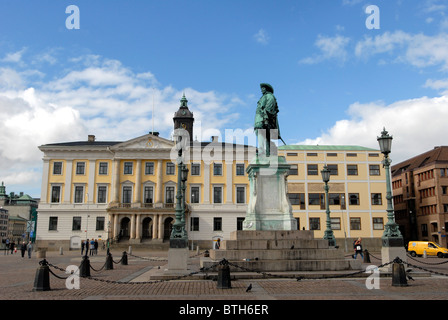 The statue of Gustavus Adolphus in Gothenburg Sweden iwith the Town Hall Stock Photo