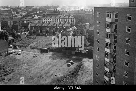 View of Wolverhampton Brickklin Street flats and the Ring Road under construction. 1961 with modern flats replacing old houses Stock Photo